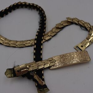 Vintage Gold-Tone Buckle Black Braided Elastic Belt 1980s Large